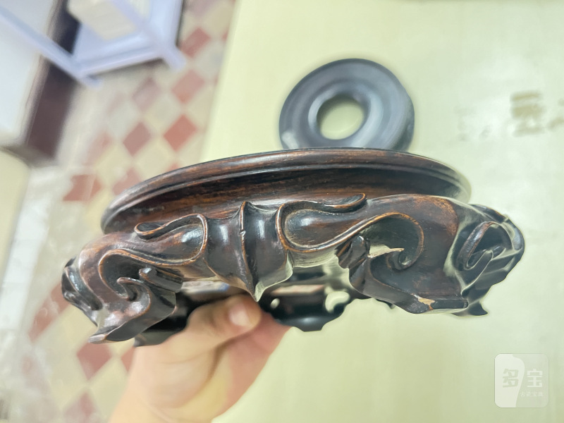 木制如意头、花卉纹圆形器座一组 - 图9